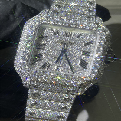 Mechanical Wrist  Moissanite Diamond Watch With Round Brilliant Cut