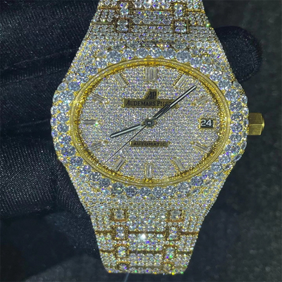 Hip Hop Datejust Moissanite AP Watch Custom Moissanite Round Brilliant Cut