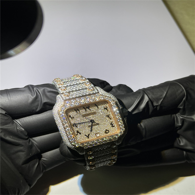 Hand Setting OEM Santos Diamond Watch Full Bustdown Watch