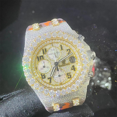 Hip Hop Moissanite AP Watch Bling 20 Carats Diamond Bezel Watch Crown