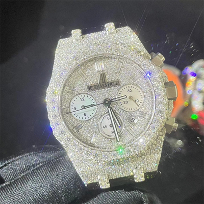 Hip Hop Moissanite AP Watch Bling 20 Carats Diamond Bezel Watch Crown