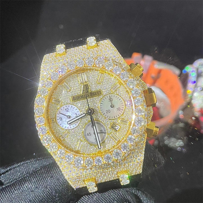 Hip Hop Moissanite AP Watch Bling 20 Carats Diamond Bezel Watch Crown