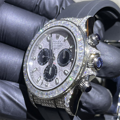 Hand Setting Rolex Diamond Watch VVS1 Bling Iced Out Moissanite Watch