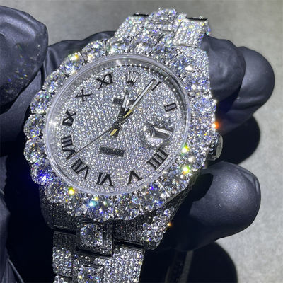 Round Brilliant Cut Moissanite  Watches Bling Quartz Iced Out Men'S Watch