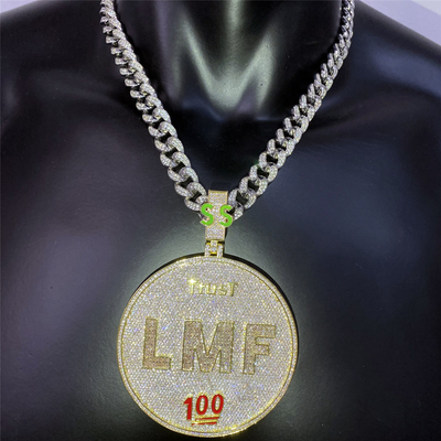 Iced Out Pendant Moissanite Hip Hop Cuban Necklace Diamond 925 Silver VVS