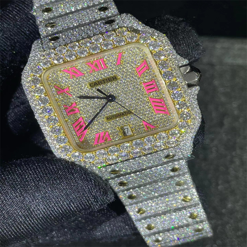 Mechanical Wrist  Moissanite Diamond Watch With Round Brilliant Cut