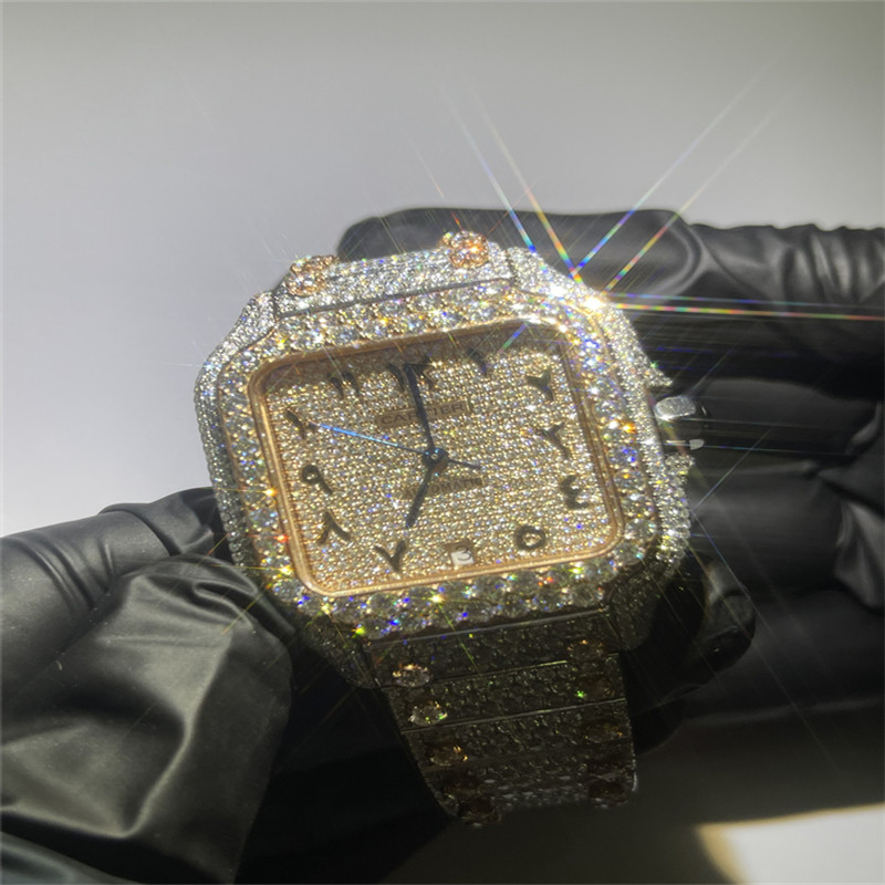Hand Setting OEM Santos Diamond Watch Full Bustdown Watch