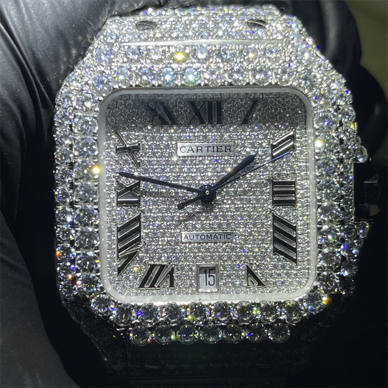 Luxury Moissanite Bust Down Watch Round Brilliant Cut Moissanite  Santos