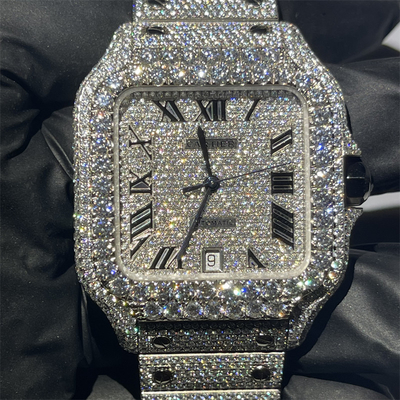 kwaliteit DEF VVS Moissanite Horloge Full Dial BV Santos Full Diamond Fabriek